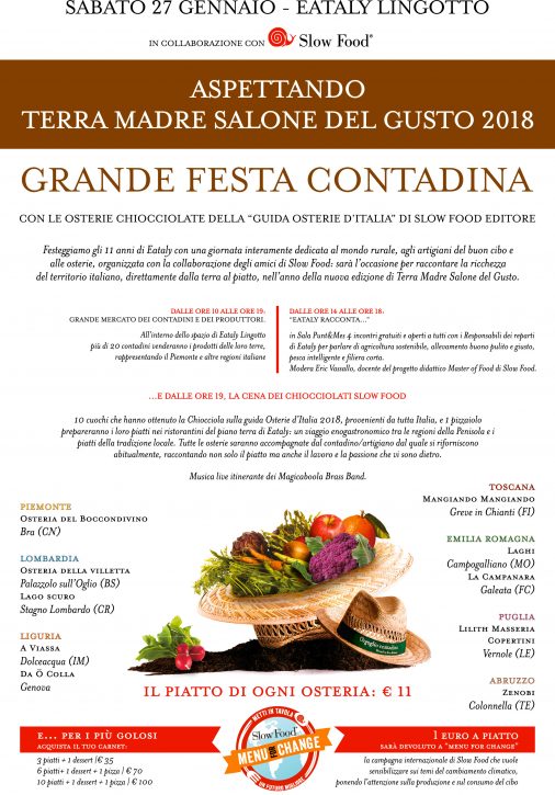 Sabato 27 gennaio a Torino la grande Festa Contadina per gli 11 anni di Eataly Lingotto