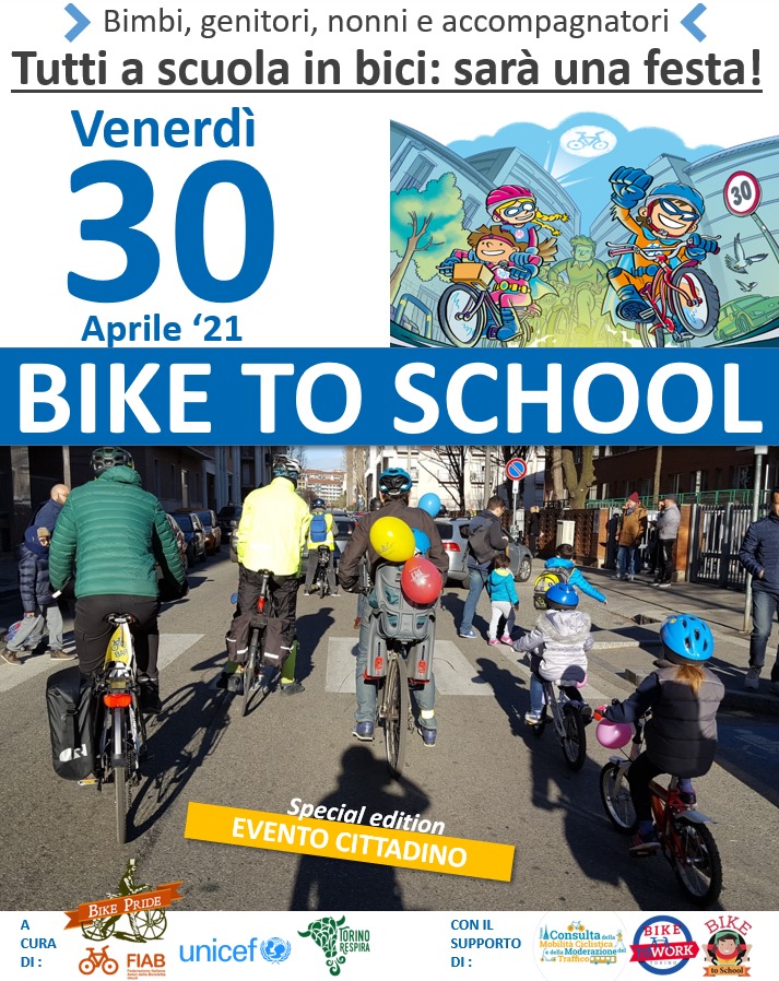 Venerdì 30 aprile 2021  il Bike to School cittadino a Torino