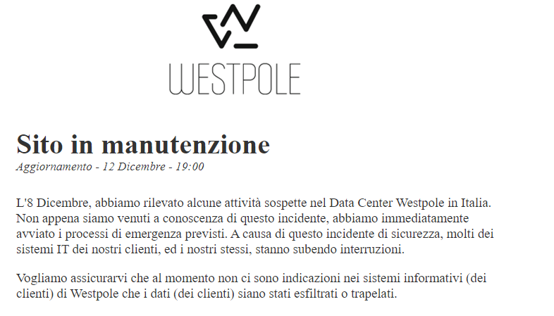 L' attacco Ramsomware a Westpole manda in tilt la PA digitale